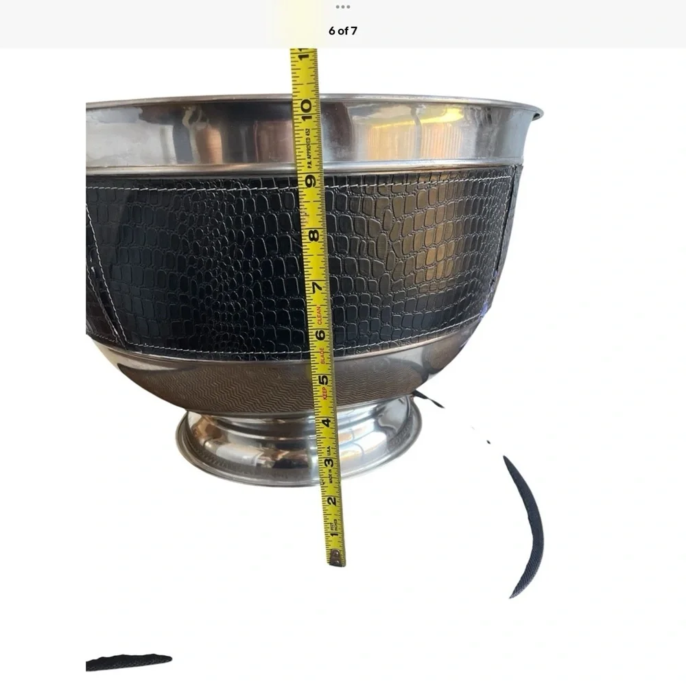 Party Tub Ice Bucket / punch bowl Stainless Steel Faux Leather Band 15